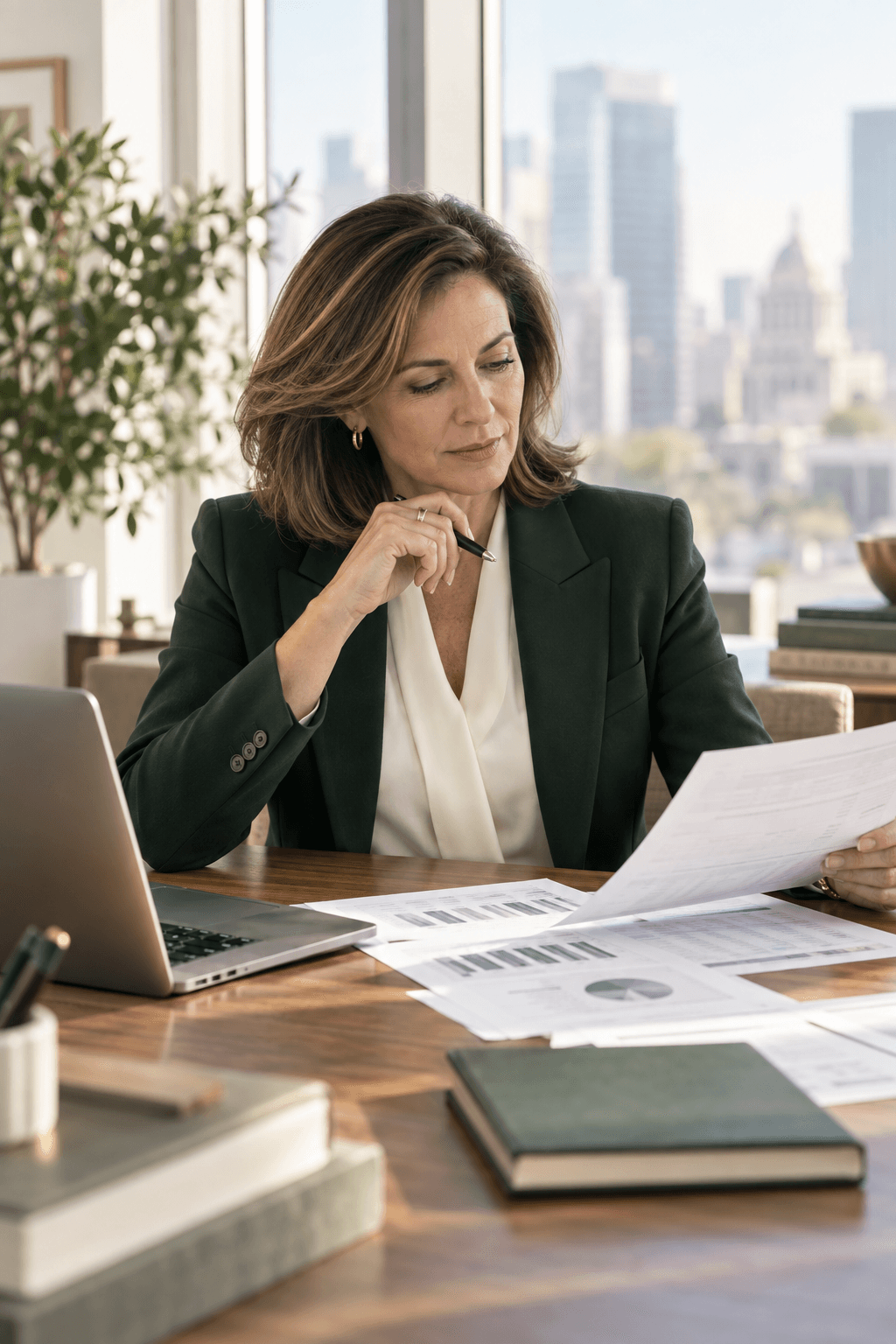 Executive reviewing business documents