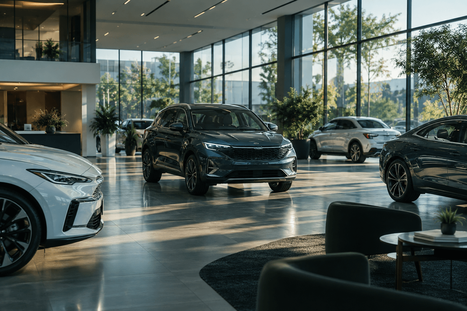 AI-generated illustrative auto dealer industry scene