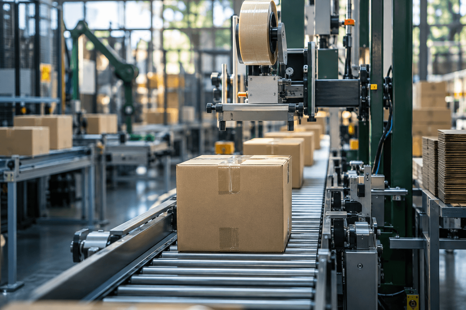 AI-generated illustrative packaging industry scene